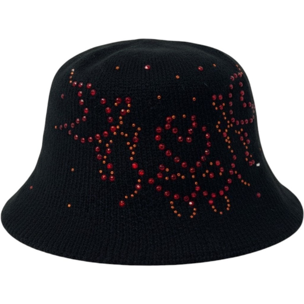 Urban Outfitters Black Knit Bucket Hat Red Rhinestone Butterfly Y2K NWT
